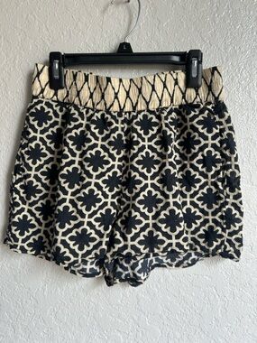 Haute Hippie Printed Smocked Waist Shorts XS Black Cream Boho